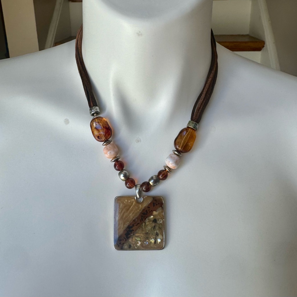 Brown And Silver Pendant Necklace